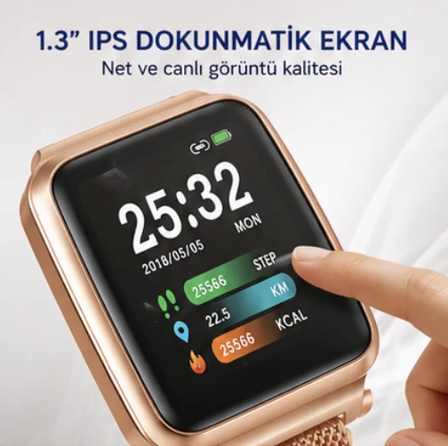 Starcom E8 Akıllı Saat 1.3” IPS Dokunmatik Ekran IP67 Bluetooth Rose Gold - Resim 3