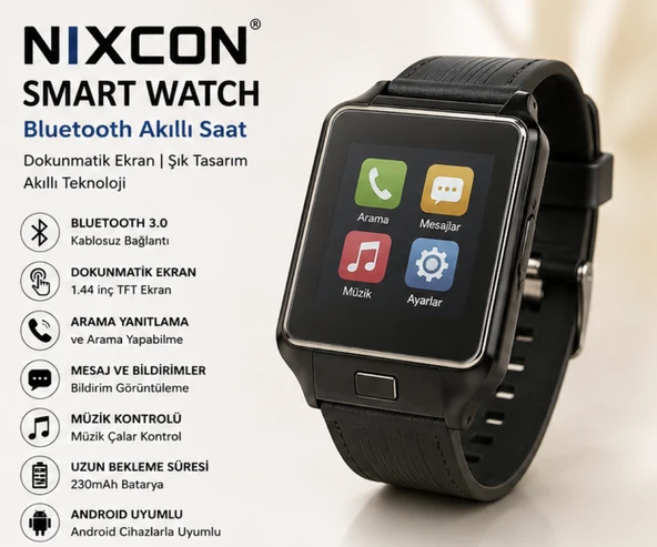 Nixcon Smart Watch Bluetooth Akıllı Saat Dokunmatik Ekran Bildirim Destekli Siyah ürün görseli 1