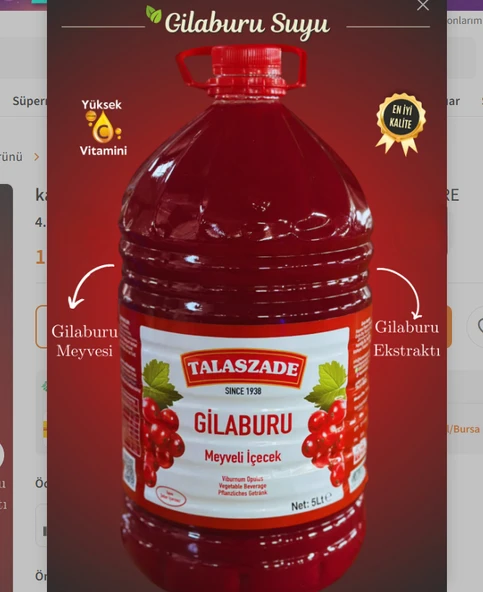Talaszade Gilaburu Suyu 5 L Pet Bidon - Şeker İlavesiz ürün görseli 1