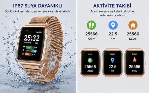 Starcom E8 Akıllı Saat 1.3” IPS Dokunmatik Ekran IP67 Bluetooth Rose Gold - Resim 4