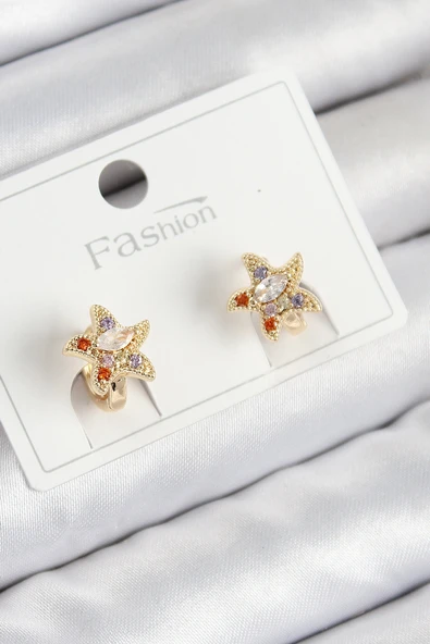 Pirinç Zirkon Taşlı Yıldız Model Gold Renk Çocuk Küpe ürün görseli 1