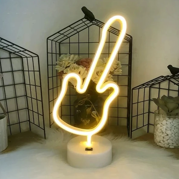 Neon Gitar Masa Lambası Pil+usb ürün görseli 1