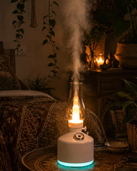 LED Işıklı Vintage Hava Nemlendirici Aromaterapi Difüzörü USB Şarjlı ürün görseli 1