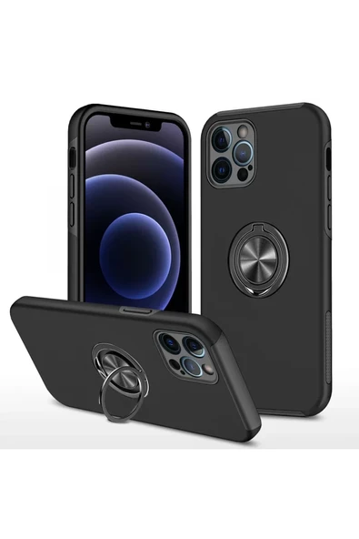 Newface Apple iPhone 12 Pro Max Kılıf Elit Yüzüklü Kapak - Siyah ürün görseli 1
