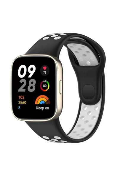 Newface Xiaomi Redmi Watch 3 Spor Delikli Kordon - Siyah-Beyaz ürün görseli 1