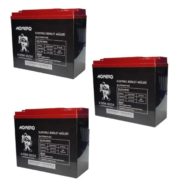 MONERO 12V-20 AMPER DİK GÜNCEL TARİHLİ E-BIKE ELEKTRİKLİ BİSİKLET AKÜ 3'LÜ PAKET 24 amper İLE AYIN EBAT. EBATLAR: 180 x 78 x 170mm ürün görseli 1