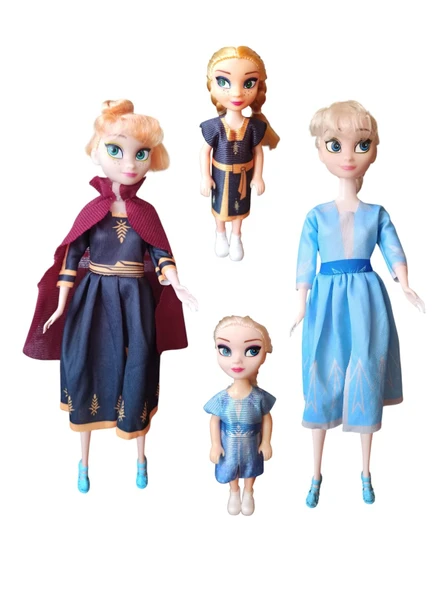 Frozen Anna ve Elsa Oyuncak Bebek Seti - 2 Büyük, 2 Küçük ürün görseli 1