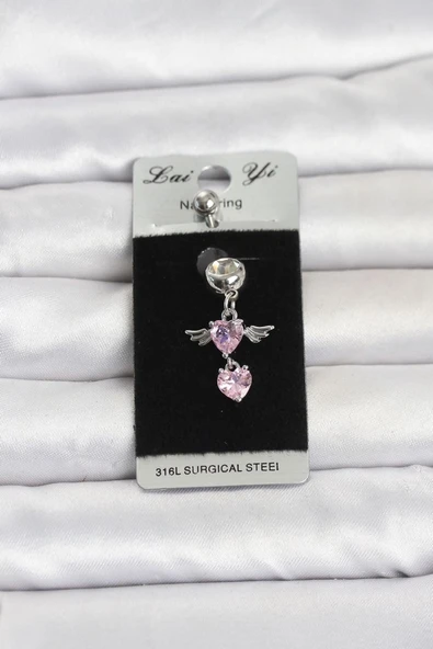 316L Cerrahi Çelik Pembe Zirkon Taşlı Kanat Model Göbek Piercing TJ-PR1405 ürün görseli 1