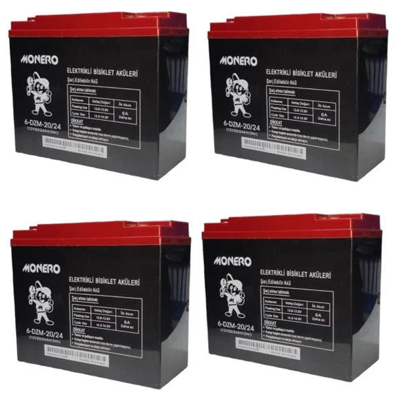 MONERO 12V-20 AMPER DİK -YENİ TARİHLİ- E-BIKE AKÜ 4'LÜ PAKET 24 amper ebatlarında EBATLAR: 180 x 78 x 170mm ürün görseli 1