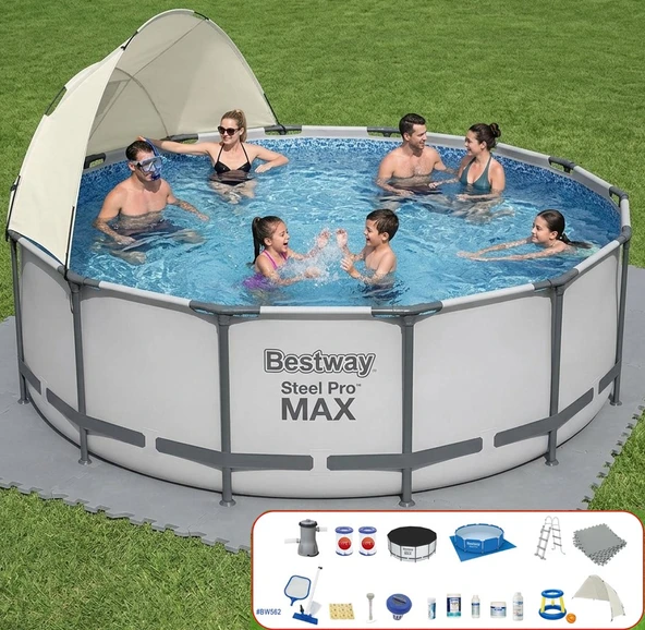 Bestway Yuvarlak Gölgelikli Prefabrik FULL Havuz Seti 366x122cm 56420 BW562 ürün görseli 1