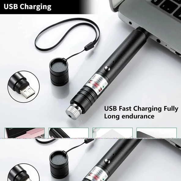 Fithome 100mw Desen Başlıklı Usb Şarjlı Yeşil Lazer Pointer - Resim 3