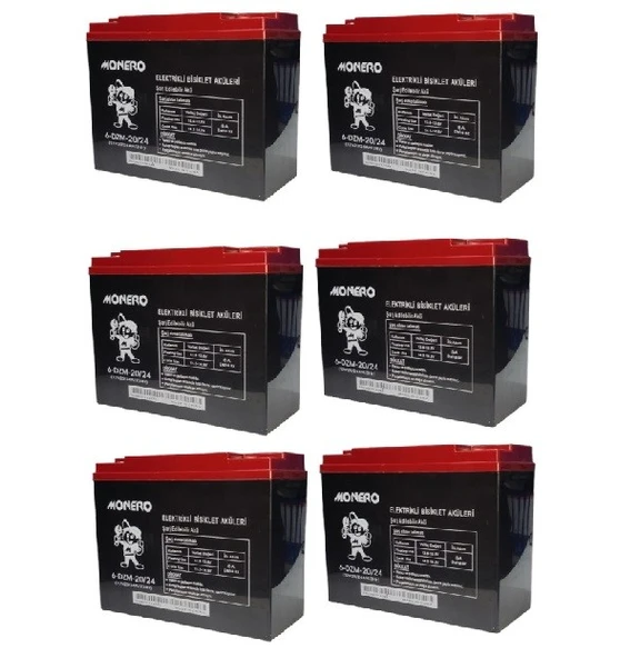 MONERO 12V-20 AMPER DİK -YENİ TARİHLİ- E-BIKE ELEKTRİKLİ BİSİKLET- AKÜ 6'LÜ PAKET 24 amper ebatlarında EBATLAR: 180 x 78 x 170mm ürün görseli 1