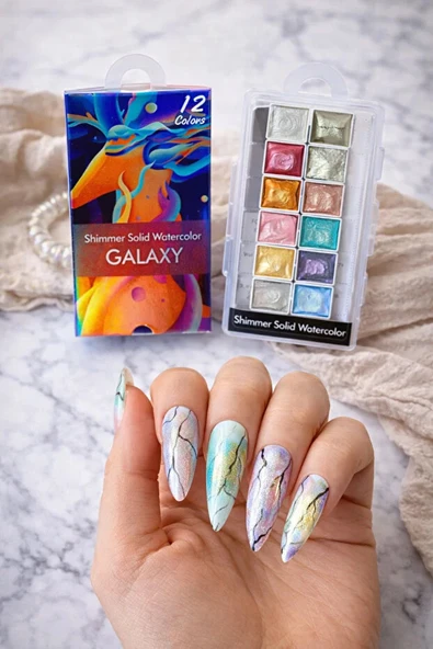 Tırnak Katı Sulu Boya, Shimmer Solid Watercolor Galaxy 12 Renk ürün görseli 1