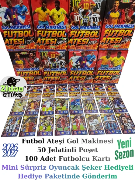 Futbol Ateşi 2026-2027 Gol Makinesi 50 Poşet 100 Adet Futbolcu Kartı Oyuncak Ve Şeker Hediyeli Set ürün görseli 1