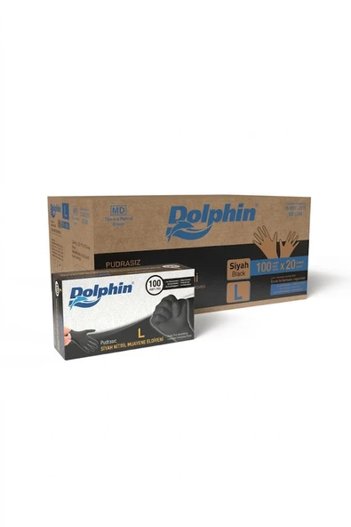 ŞeyliŞeyler - Dolphin Siyah Nitril Eldiven L Beden (Large) Pudrasız Muayene Eldiveni - 5 Paket (500 Adet) ürün görseli 1