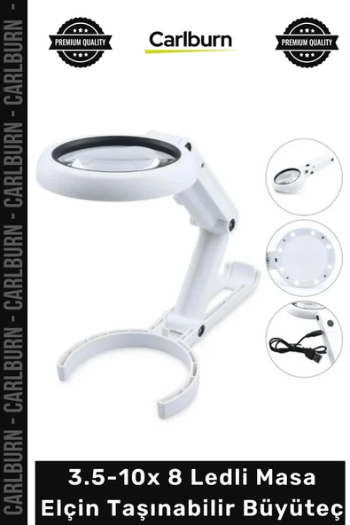 #Büyüteç Işıklı Usb Şarj Edilebilir Katlanabilir 3.5-10x 8 Ledli Masa Elçin Taşınabilir Büyüteç ürün görseli 1