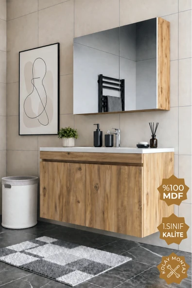 Teta Home Tokyo 100 cm MDF Banyo Dolabı Seti  Atlantik Çam ürün görseli 1