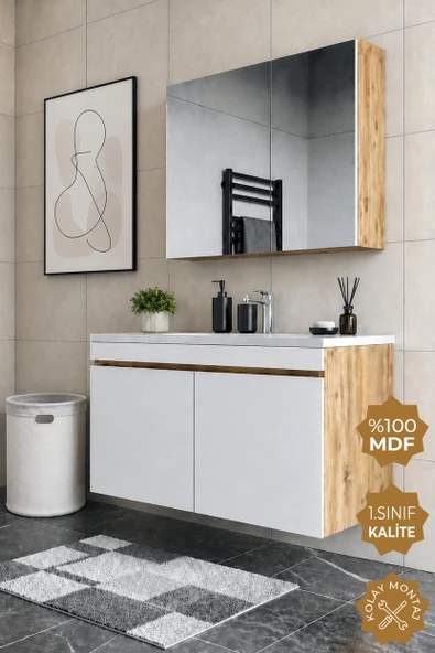Teta Home Tokyo 100 cm MDF Banyo Dolabı Seti  Atlantik Çam-Beyaz ürün görseli 1