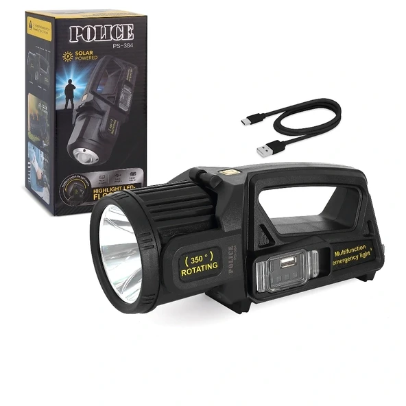 Ps-384 Şarjlı Güneş Enerjili Spot Fener Güçlü Led Aydınlatma Powerbank Özellikli ürün görseli 1