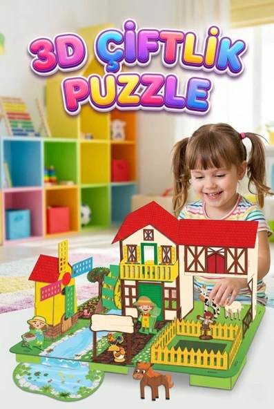 3D Puzzle Farm - Karakter Figürleri ve Çiftlik Hayvanları İle Eğitici Oyuncak Çiftlik Seti ürün görseli 1