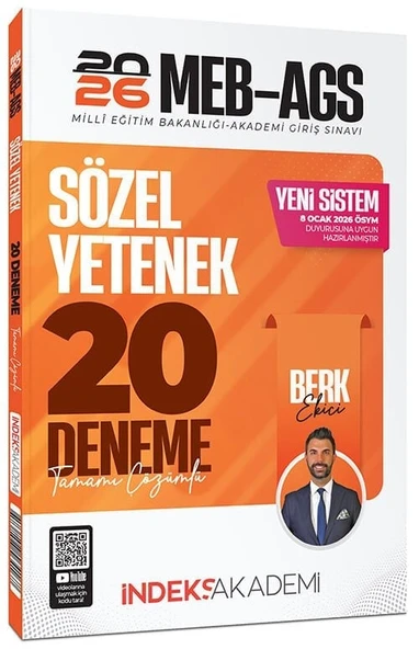 YENİ AGS - İndeks Akademi 2026 MEB-AGS Sözel Yetenek 20 Deneme Çözümlü - Berk Ekici İndeks Akademi Yayıncılık ürün görseli 1
