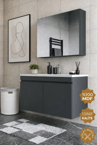 Teta Home Tokyo 100 cm MDF Banyo Dolabı Seti  Antrasit ürün görseli 1