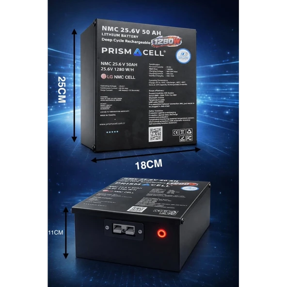 Prismacell Lityum tekerlekli sandalye aküsü engelli araba aküsü 25.6 volt 50 ah hızlı şarj ürün görseli 1
