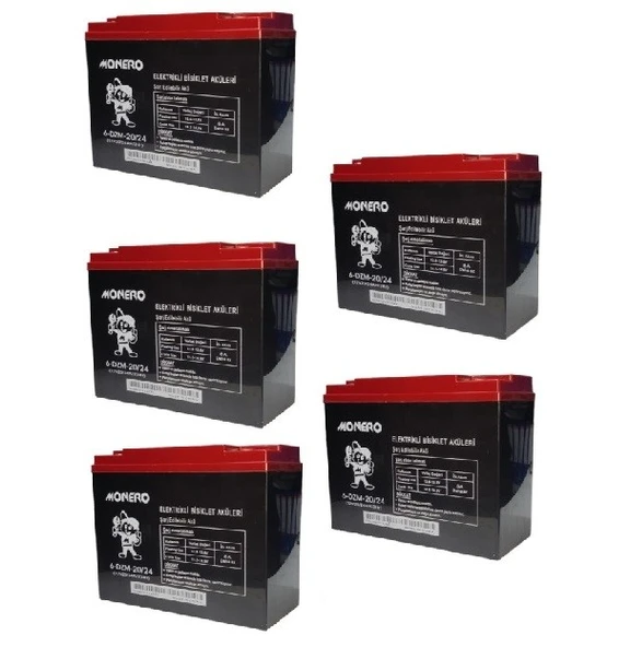 MONERO 12V-20 AMPER DİK -YENİ TARİHLİ-  E-BIKE ELEKTRİKLİ BİSİKLET AKÜ 5'LÜ PAKET 24 amper ebatlarında EBATLAR: 180 x 78 x 170mm ürün görseli 1
