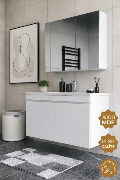 Teta Home Tokyo 100 cm MDF Banyo Dolabı Seti  Beyaz ürün görseli 1
