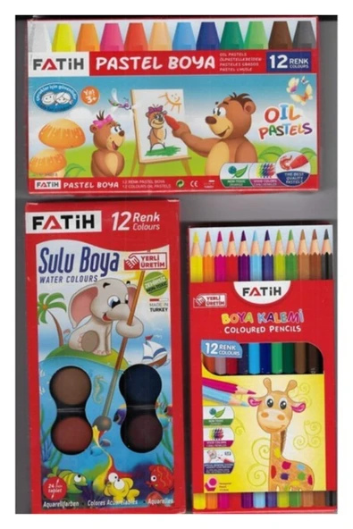Pastel 12^li+Sulu Boya 12^li+Kuru BOYA12^LI Set 3 Birarda ürün görseli 1