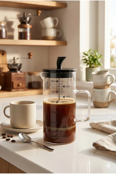 600ml Borosilikat Cam French Press Isıya Dayanıklı Kahve ve Bitki Çayı Demleyici Siyah Süzgeçli ürün görseli 1