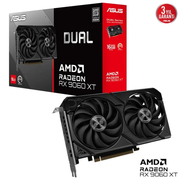 Asus DUAL-RX9060XT-16G 16GB GDDR6 128Bit DP/HDMI PCI 5.0 Ekran Kartı ürün görseli 1
