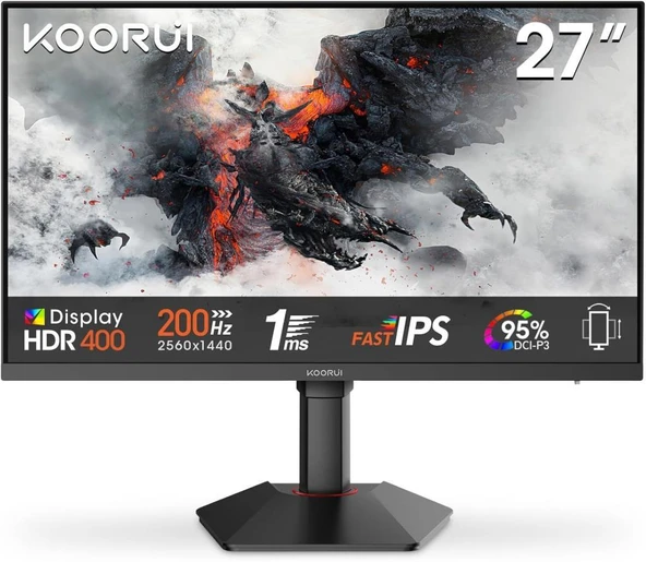 Koorui G2722P 27" 1 ms 2K Pivot IPS 200 Hz Oyuncu Monitörü Teşhir ürün görseli 1