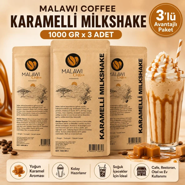 Malawi Coffee Karamelli Milkshake 1000 Gr x 3 Adet ürün görseli 1