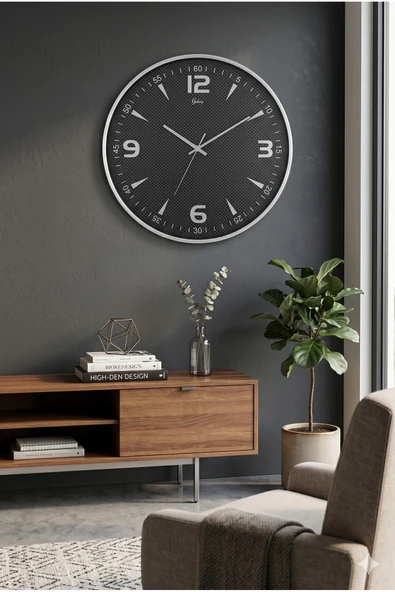 40 cm Karbon Desenli Gümüş Çerçeve Modern Duvar Saati Sessiz Akar Mekanizma Salon Ofis Şık Ev Dekoru ürün görseli 1