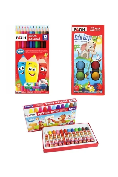 3 Lü Boya Kırtasiye Seti (Kuru+sulu+pastel Boya) ürün görseli 1