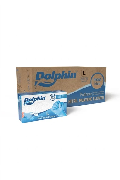 ŞeyliŞeyler - Dolphin Mavi Nitril Eldiven L Beden (Large) Pudrasız Muayene Eldiveni - 5 Paket (500 Adet) ürün görseli 1