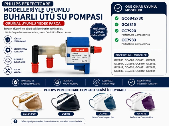 Philips GC6842/30, GC6815, GC7920, GC7933 PerfectCare Compact Plus ile Uyumlu Buharlı Ütü Su Pompası ürün görseli 1