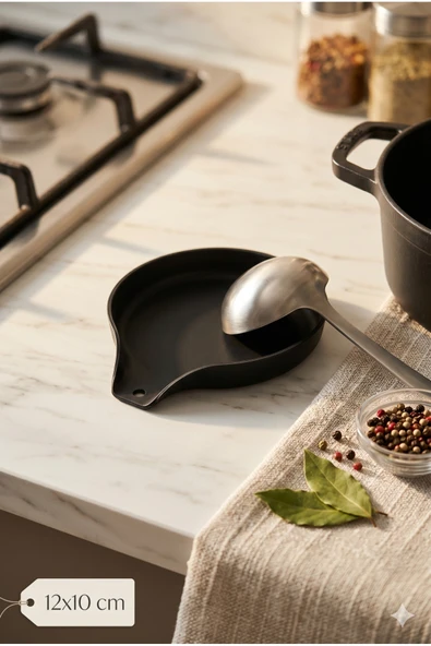 Siyah Kepçe Altlığı 12x10 cm Mutfak Tezgah Üstü Kaşıklık Modern Tasarım Isıya Dayanıklı Şık Düzenley ürün görseli 1