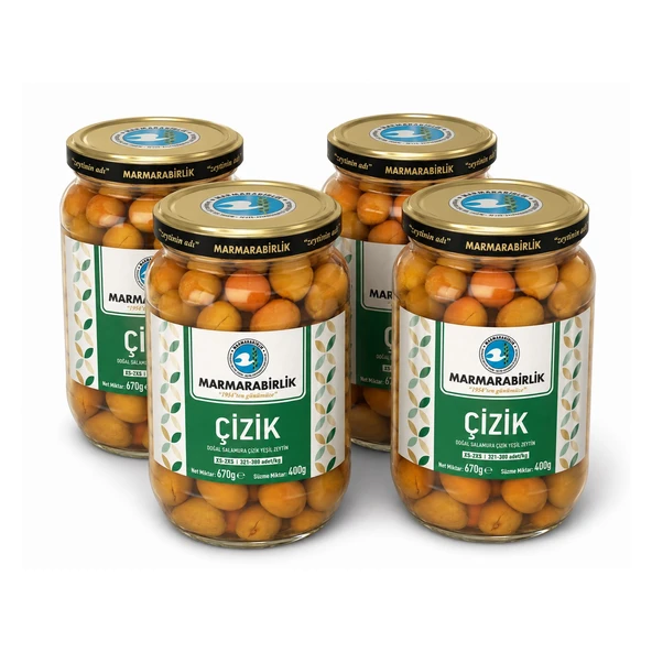MarmaraBirlik Yeşil Çizik Zeytin 400 gr Cam XS-2XS x 4 Adet ürün görseli 1