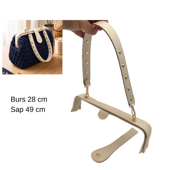 Angel Çanta Aksesuar 28 Cm Lüks Model Çanta Seti Krem Light Gold Metalli ürün görseli 1