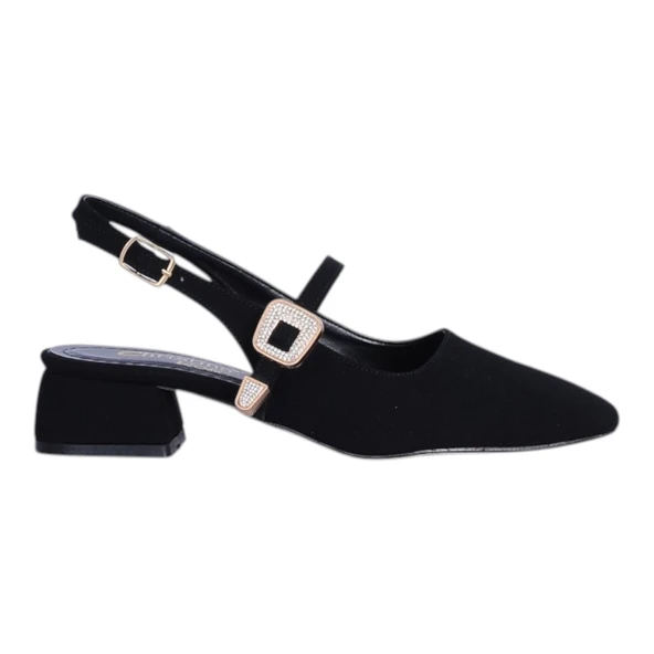 Christina Rose 2814 Siyah 3Cm  Slingback Süet Kadın Topuklu Ayakkabı ürün görseli 1
