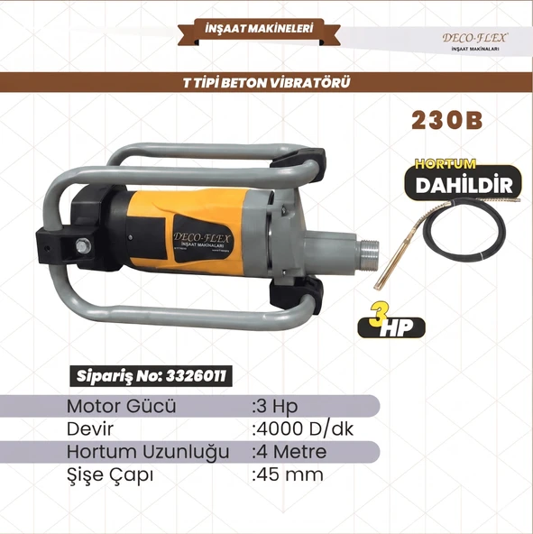 Decoflex Beton Vibratörü Türk 3 Hp. 4000 D/dk ürün görseli 1