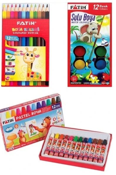 12'li - 3'lü Set Kuru Boya + Pastel Boya + Sulu Boya ürün görseli 1