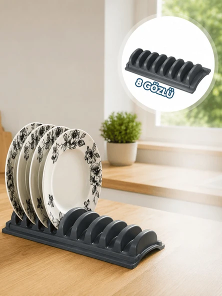 Beylini Tezgah Üstü 8'Li Tabaklık Kurutmalık Stand Dolap Çekmece İçi Tabak Organizeri Standı Bulaşık Düzenleyici 13x35 CM ürün görseli 1