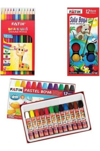 12'li Kuru Boya - 12'li Sulu Boya - 12'li Pastel Boya 36 Parça ürün görseli 1