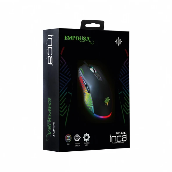 INCA IMG-GT17 Kablolu USB 6400dpi Siyah Gaming Mouse ürün görseli 1