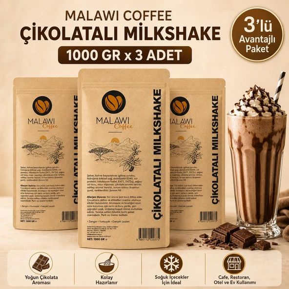 Malawi Coffee Çikolatalı Milkshake 1000 Gr x 3 Adet ürün görseli 1