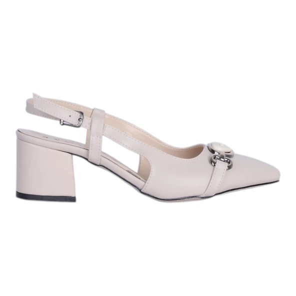 Ayışığı 2812 Krem 5Cm  Slingback Cilt Kadın Topuklu Ayakkabı ürün görseli 1