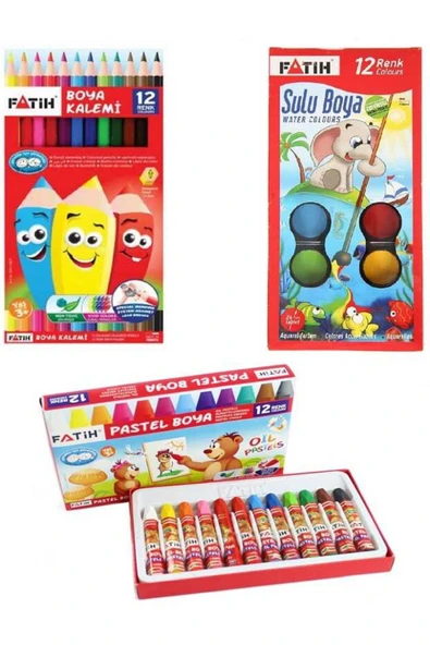 12 Li Kuru Boya - 12 Li Sulu Boya - 12 Li Pastel Boya Toplam 36 Parça ürün görseli 1